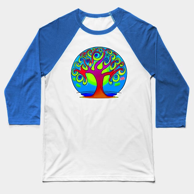 Vibrant 70s Style Planet Earth Snow Globe with Tree of Life (MD23ERD007b) Baseball T-Shirt by Maikell Designs